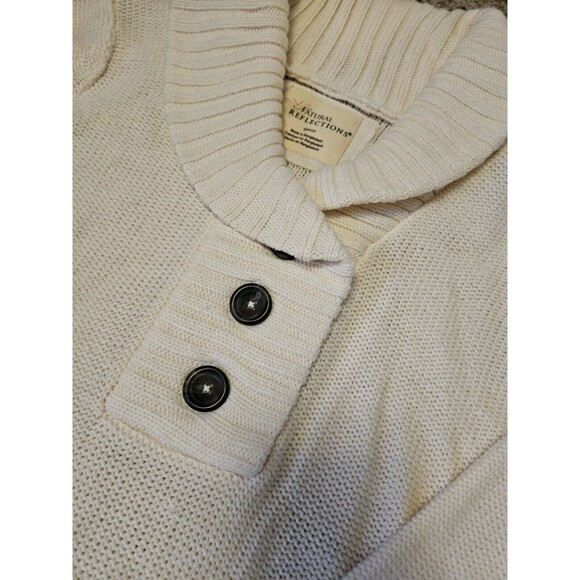 Natural Reflections Sweater Women's Sm Creme Shawl Neck 3 Button Front Pullover - Picture 2 of 7